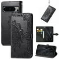 thumbnail image 1 of Allytech Google Pixel 8 Pro Case for Girls Women, Flip Folio Manadala Embossed Shockproof Hand Wrist Bumper Girly Cards Slots Wallet Case for Google Pixel 8 Pro - Black, 1 of 6