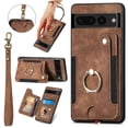 thumbnail image 1 of Allytech Google Pixel 8 Pro Wallet Case with Hand Wrist, Premium PU Leather Cards Slots Ring Holder Stand Shockproof Wallet Case Cover for Google Pixel 8 Pro - Brown, 1 of 12