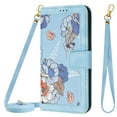 thumbnail image 1 of Allytech for Google Pixel 8 Pro Wallet Case, Premium PU Leather Cards Slots Shoulder Strap Hand Wrist Fashion Floral Pattern Wallet Phone Case for Google Pixel 8 Pro - Blue, 1 of 14