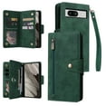 thumbnail image 1 of Allytech Google Pixel 8 Wallet Case with Zipper Pocket, Luxury PU Leather Flip Cover with Card Slots & Wrist Strap, Shockproof Kickstand Magnetic Buckle Protective Case for Women Men, Green, 1 of 15