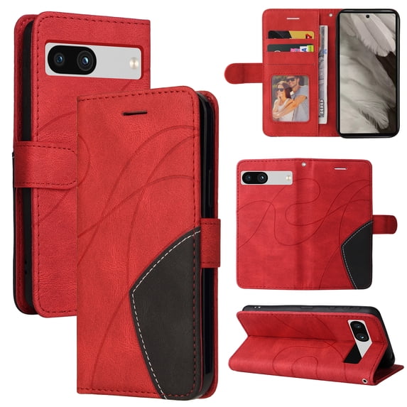 Allytech Google Pixel 8A Wallet Case with Cards Holder, Vintage PU Leather Flip Folio Stand Shockproof Anti-Scratch Slim Fit Cover for Google Pixel 8A - Red