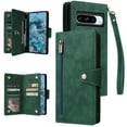 thumbnail image 1 of Allytech Google Pixel 8a Wallet Case with Zipper Pocket, Luxury PU Leather Flip Cover with Card Slots & Wrist Strap, Shockproof Kickstand Magnetic Buckle Protective Case for Women Men, Green, 1 of 15