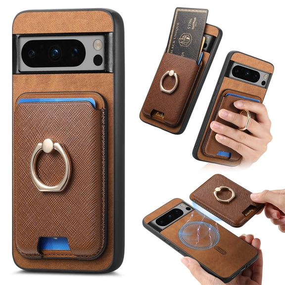 Allytech Google Pixel 9 Pro XL Case, Detachable Magnetic Wallet Case with Card Holder & Ring Stand, Support Car Mount, Premium PU Leather Shockproof Durable Protective Slim Case Cover - Brown