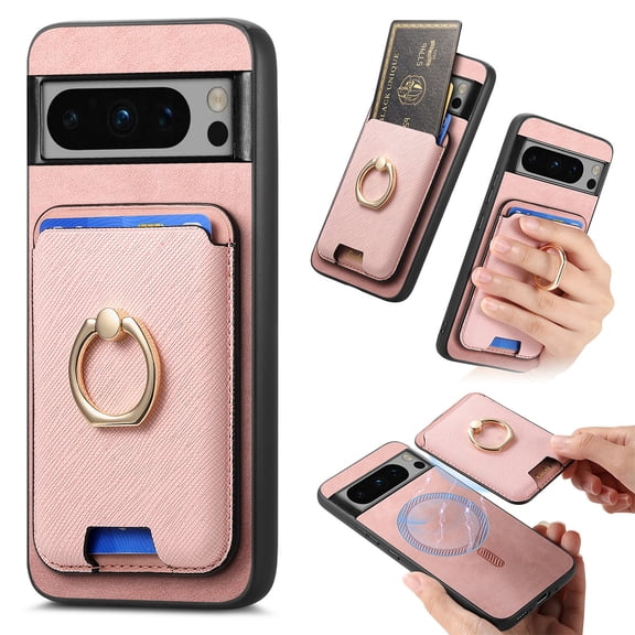 Allytech Google Pixel 9 Pro XL Case, Detachable Magnetic Wallet Case with Card Holder & Ring Stand, Support Car Mount, Premium PU Leather Shockproof Durable Protective Slim Case Cover - Pink