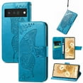 thumbnail image 1 of Allytech Google Pixel 9A Flip Wallet Case, Luxury PU Leather [Butterfly & Flower Embossed] Magnetic Clasp Stand Case Built-in Card Slots & Cash Pocket, Shockproof Wrist Strap Case, Blue, 1 of 7