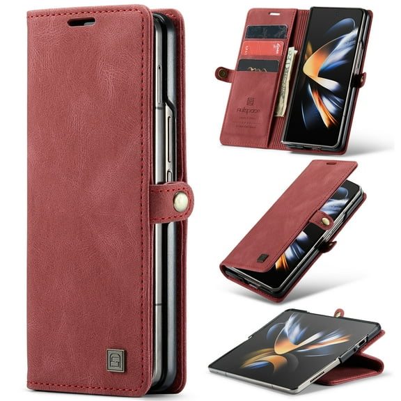 Allytech Google Pixel Fold Wallet Case, Multiple Cards Holder Cash Pocket Drop Protection Shockproof Retro PU Leather Book Cover Phone Case for Google Pixel Fold - Red