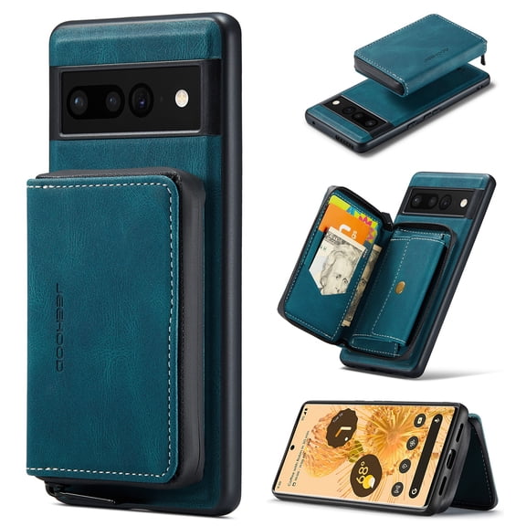 Allytech Google Pxiel 9 Pro / Pixel 9 Phone Case, Detachable Cards Slots Zipper Wallet Premium PU Leather Shockproof Protective Wallet Cover Case for Google Pixel 9 Pro / Pixel 9 - Blue
