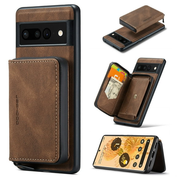 Allytech Google Pxiel 9 Pro / Pixel 9 Phone Case, Detachable Cards Slots Zipper Wallet Premium PU Leather Shockproof Protective Wallet Cover Case for Google Pixel 9 Pro / Pixel 9 - Brown