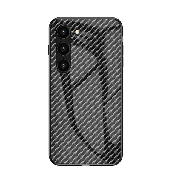 Allytech Gradient Case for Samsung Galaxy S23, Slim Fit Lightweight Carbon Fiber Rugged Tempered Glass Back + Soft TPU Bumper Shockproof Drop Protection Stylish Cover Case - Black