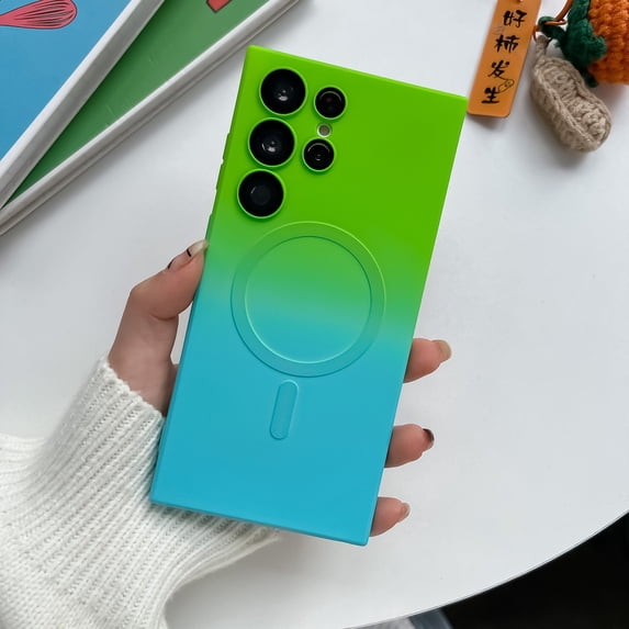 Allytech Gradient Case for Samsung Galaxy S24 Plus, Slim Lightweight Colorful Cover Compatible with MagSafe, Soft TPU Stylish Case with Lens Film for Samsung Galaxy S24 Plus, Green+Blue