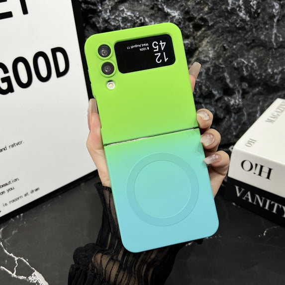 Allytech Gradient Case for Samsung Galaxy Z Flip 4, Slim Lightweight Colorful Cover Compatible with MagSafe, Soft TPU Stylish Case with Lens Film for Samsung Galaxy Z Flip 4, Green+Blue