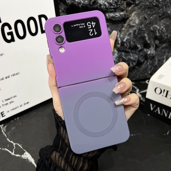 Allytech Gradient Case for Samsung Galaxy Z Flip 4, Slim Lightweight Colorful Cover Compatible with MagSafe, Soft TPU Stylish Case with Lens Film for Samsung Galaxy Z Flip 4, Purple+Gray