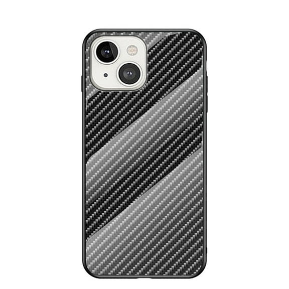 Allytech Gradient Case for iPhone 15 Plus, Slim Fit Lightweight Carbon Fiber Rugged Tempered Glass Back + Soft TPU Bumper Shockproof Drop Protection Stylish Cover Case - Black