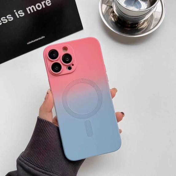 Allytech Gradient Case for iPhone 15 Pro Max, Slim Lightweight Colorful Cover Compatible with MagSafe, Soft TPU Stylish Case with Lens Film for iPhone 15 Pro Max, Pink+Blue