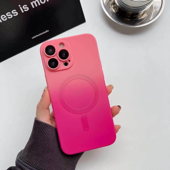 Allytech Gradient Case for iPhone 15, Slim Lightweight Colorful Cover Compatible with MagSafe, Soft TPU Stylish Case with Lens Film for iPhone 15, Pink+Rose