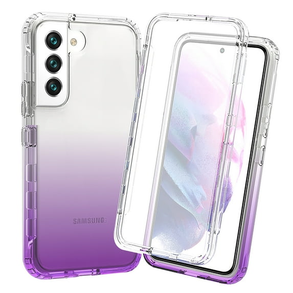 Allytech Gradient Clear Case for Samsung Galaxy S22 Plus - Built-in Screen Protector - Hard PC + Flexible TPU Hybrid Shockproof Anti-Scratch Full Body Protection No Yellowing Ultra Slim Case - Purple