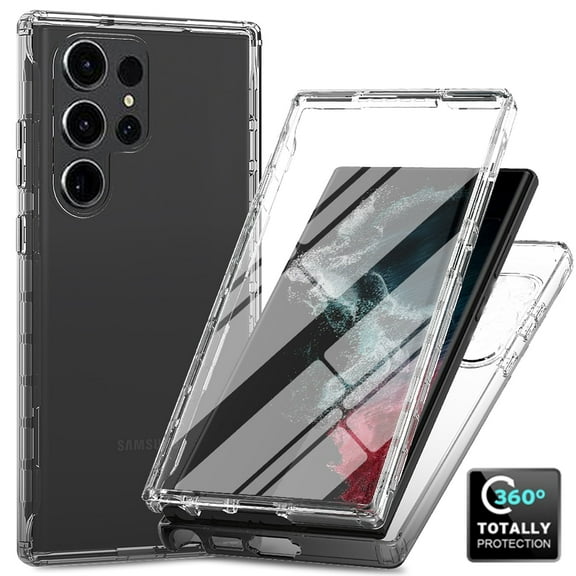 Allytech Gradient Clear Case for Samsung Galaxy S22 Ultra - Built-in Screen Protector - Hard PC + Flexible TPU Hybrid Shockproof Anti-Scratch Full Body Protection No Yellowing Ultra Slim Case - Black