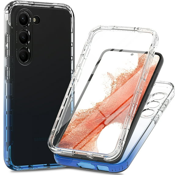 Allytech Gradient Clear Case for Samsung Galaxy S23 - Built-in Screen Protector - Hard PC + Flexible TPU Hybrid Shockproof Anti-Scratch Full Body Protection No Yellowing Ultra Slim Case - Blue