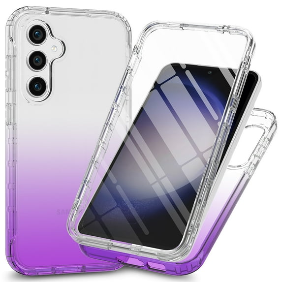 Allytech Gradient Clear Case for Samsung Galaxy S24 - Built-in Screen Protector - Hard PC + Flexible TPU Hybrid Shockproof Anti-Scratch Full Body Protection No Yellowing Ultra Slim Case - Purple