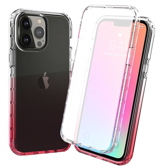 Allytech Gradient Clear Case for iPhone 13 Pro - Built-in Screen Protector - Hard PC + Flexible TPU Hybrid Shockproof Anti-Scratch Full Body Protection No Yellowing Ultra Slim Case - Pink