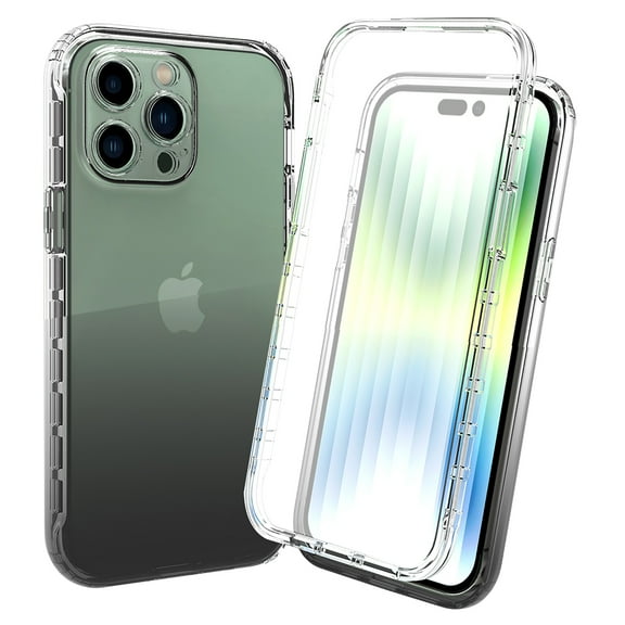 Allytech Gradient Clear Case for iPhone 14 Pro Max - Built-in Screen Protector - Hard PC + Flexible TPU Hybrid Shockproof Anti-Scratch Full Body Protection No Yellowing Ultra Slim Case - Black