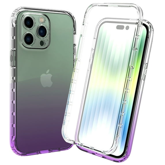 Allytech Gradient Clear Case for iPhone 15 Pro - Built-in Screen Protector - Hard PC + Flexible TPU Hybrid Shockproof Anti-Scratch Full Body Protection No Yellowing Ultra Slim Case - Purple