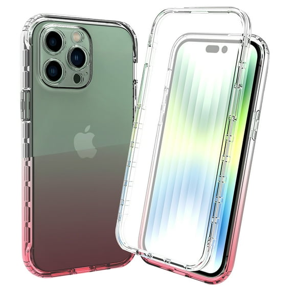 Allytech Gradient Clear Case for iPhone 15 Pro Max - Built-in Screen Protector - Hard PC + Flexible TPU Hybrid Shockproof Anti-Scratch Full Body Protection No Yellowing Ultra Slim Case - Pink