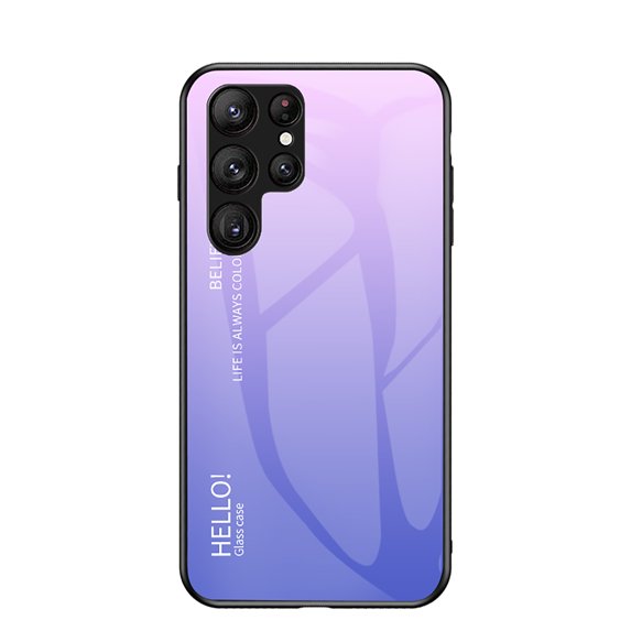 Allytech Gradient Color Case for Samsung Galaxy S25 Ultra, Slim Fit Tempered Glass Back Cover Shockproof Bumper Anti-Scratch Phone Case for Galaxy S25 Ultra - Lightpurple