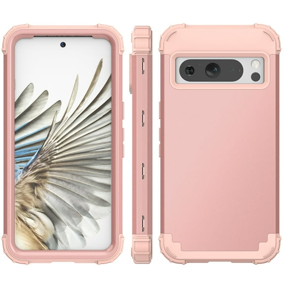 Allytech Heavy Duty Case for Google Pixel 8 Pro, Soft TPU + Rugged PC Triple-Layers Four Corners Protection Shockproof Anti-Scratch Case for Google Pixel 8 Pro - Rosegold