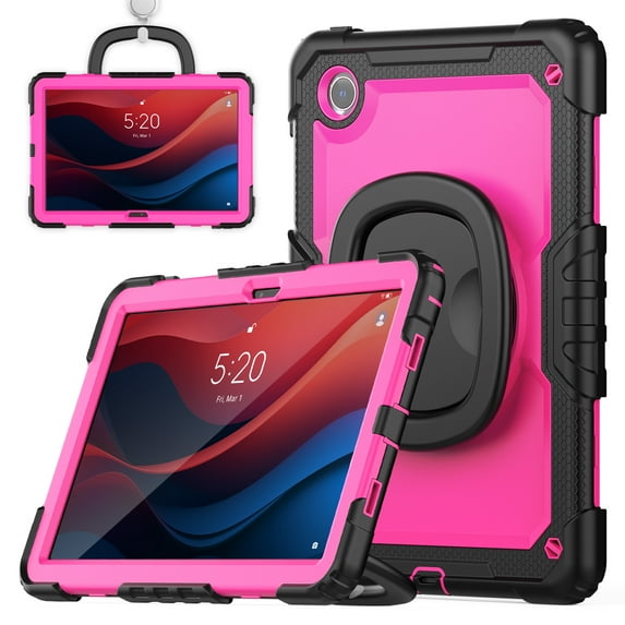 Allytechgroup Rugged Case for Lenovo Tab M11 11" 2024, Adjustable Kickstand Case with Built-in Screen Protector Shoulder Strap Anti-Drop Shockproof Full Body Protection Case, Black+Rose