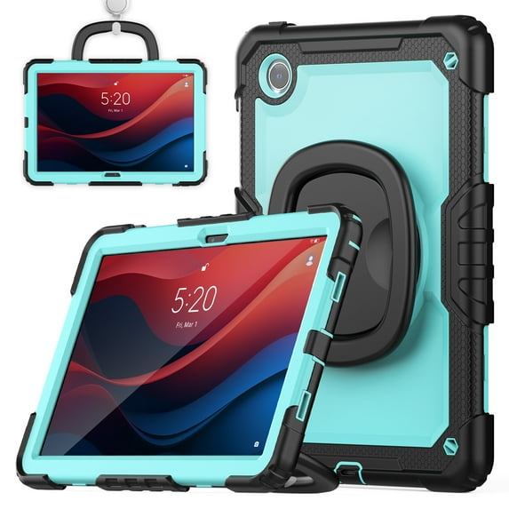 Allytechgroup Rugged Case for Lenovo Tab M11 11" 2024, Adjustable Kickstand Case with Built-in Screen Protector Shoulder Strap Anti-Drop Shockproof Full Body Protection Case, Black+Light Blue