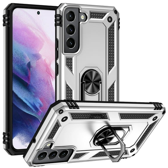 Allytech Heavy Duty Rugged Case for Samsung Galaxy S23, Military Grade Protection Shockproof Cover with Metal Rotatable Ring Stand, Magnetic Car Mount Holder Case for Samsung Galaxy S23 - Silver