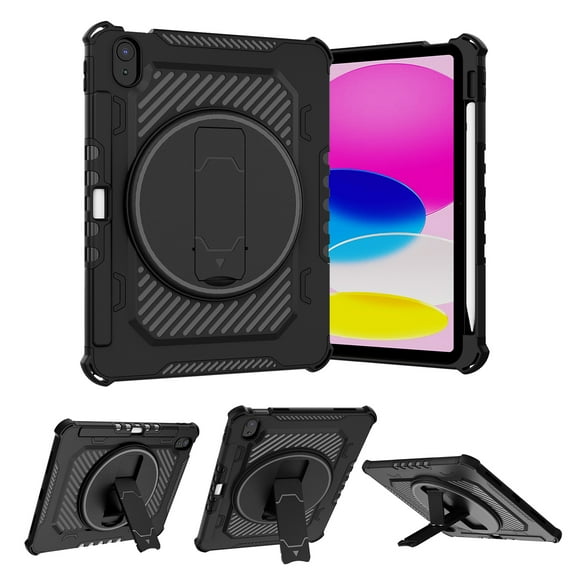 Allytech Heavy Duty Rugged Case for iPad mini 6th Gen 8.3" 2021, Kids Friendly Shockproof Hybrid Built-in 360 Degree Rotating Stand Protective Case with Pencil Holder for iPad mini 6th Gen - Black