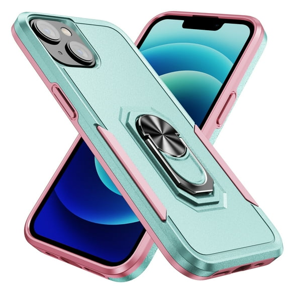 Allytech Hybrid Case Cover for Apple iPhone 15 Plus 6.7", with Ring Holder Stand Compatible for Car Mount Rugged Bumper Military Grade Protection Phone Case for iPhone 15 Plus- Mint+Pink