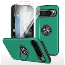 Allytech Hybrid Case for Google Pixel 10 /10 Pro with 360° Rotatable Ring Kickstand, 2 Pcs Screen Protector, Screen Lens Protection Shockproof Anti-Fall Magnetic Car Mount Back Case - Darkgreen
