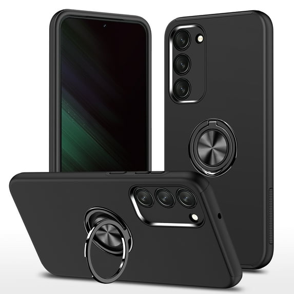 Allytech Hybrid Case for Samsung Galaxy S24 Plus with 360° Rotatable Ring Kickstand, Soft TPU + Rugged PC, Screen Lens Protection Shockproof Anti-Fall Magnetic Car Mount Back Case - Black