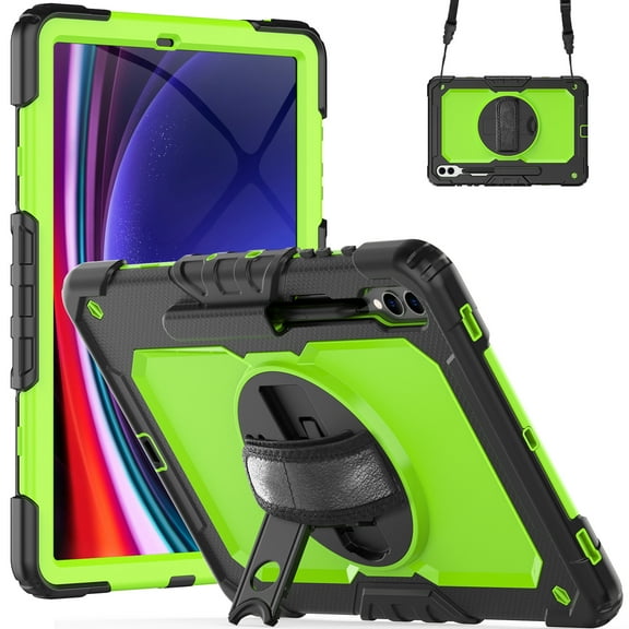 Allytech Hybrid Case for Samsung Galaxy Tab S9 FE+ Plus/Galaxy Tab S9+ Plus 12.4 Inch 2023 with S Pen Holder, Build in Screen Protector Shockproof Rugged Shoulder Strap Kickstand Kids Proof Case