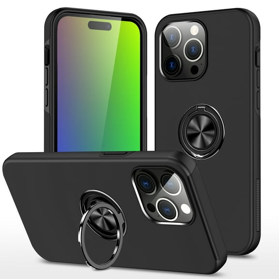 Allytech Hybrid Case for iPhone 11 with 360° Rotatable Ring Kickstand, Soft TPU + Rugged PC, Screen Lens Protection Shockproof Anti-Fall Magnetic Car Mount Back Case - Black
