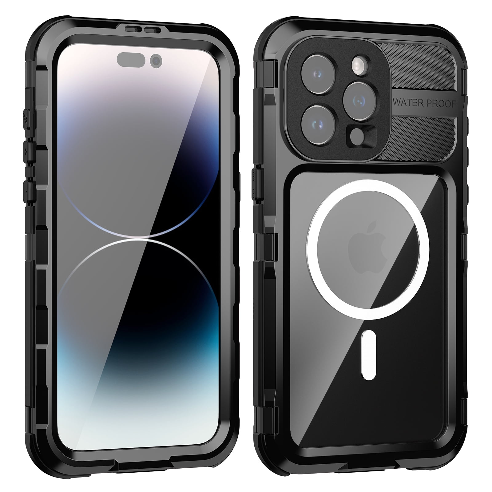 Allytech IP68 Waterproof Case with Screen Protector for iPhone 15 Pro Max, [Aluminum Alloy+PC+Silicone] Rugged Dustproof Shockproof Heavy Duty Protection Case Compatible with MagSafe - Black