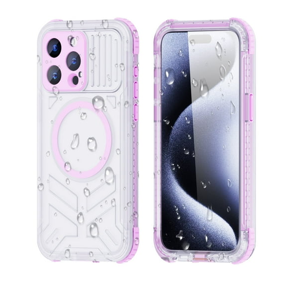 Allytech IP68 Waterproof Case for iPhone 15 Pro Max - Built-in Screen Protector - Wireless Charging - Full Body Protection Hard PC Shockproof Anti-Fall Transparent Matte Hybrid Back Case, Lightpurple