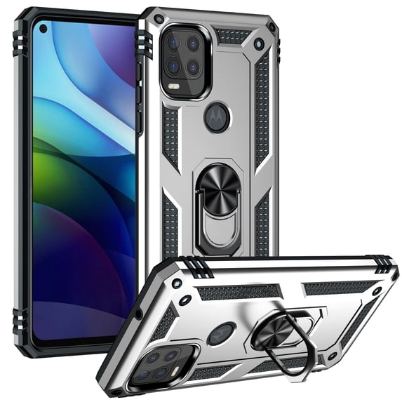Allytech Kickstand Case for Moto G Stylus 5G 6.8-Inch, Military Grade Protection Ring Stand Holder Compatible with Car Mount Bumper Defender Case Cover for Motorola G Stylus 5G - Silver