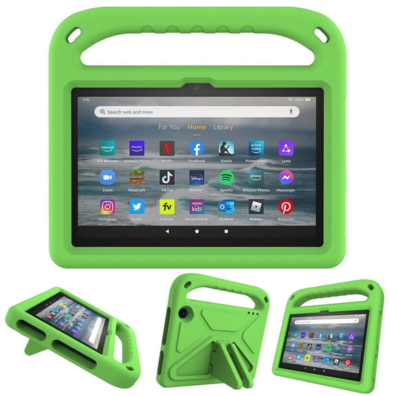 Allytech Kids Case for All-new Amazon Fire 7 12th Gen 2022 Released, Soft EVA Foam Kids Child Friendly Handle Foldable Kickstand Shockproof Protective Lightweight Cover for Amazon Fire 7 2022 - Green