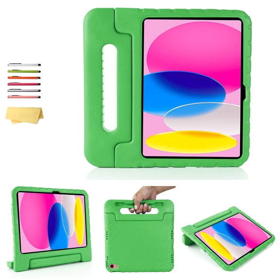 Allytech Kids Case for Apple iPad 10th Generation 10.9 inch 2022 with Pencil Holder/Rotating Stand Handle/Foldable Kickstand Kid-Proof Girl Boy Soft EVA Foam Shockproof Rugged Heavy Duty Cover, Green