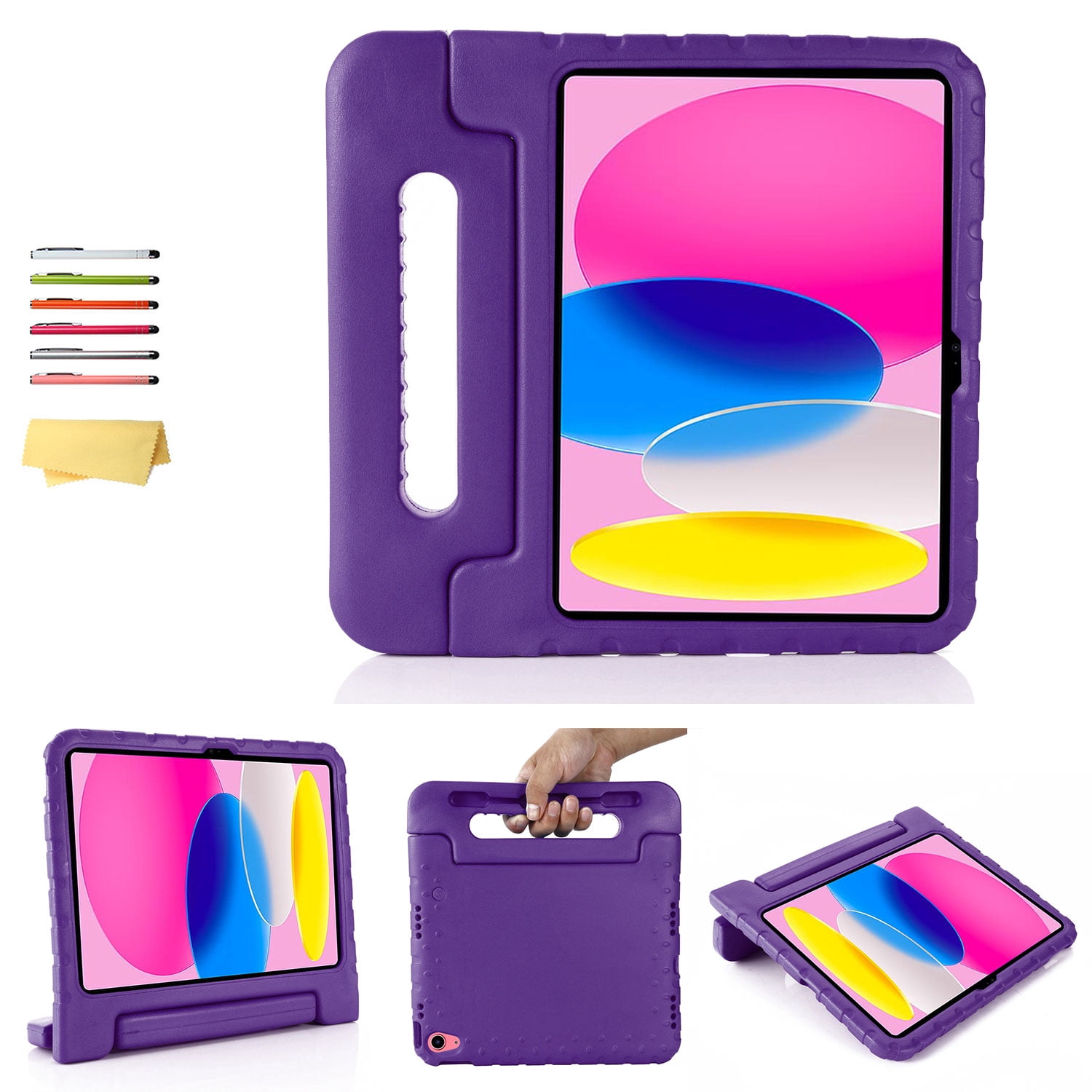 Allytech Kids Case for Apple iPad 10th Generation 10.9 inch 2022 with Pencil Holder/Rotating Stand Handle/Foldable Kickstand Kid-Proof Girl Boy Soft EVA Foam Shockproof Rugged Heavy Duty Cover, Purple