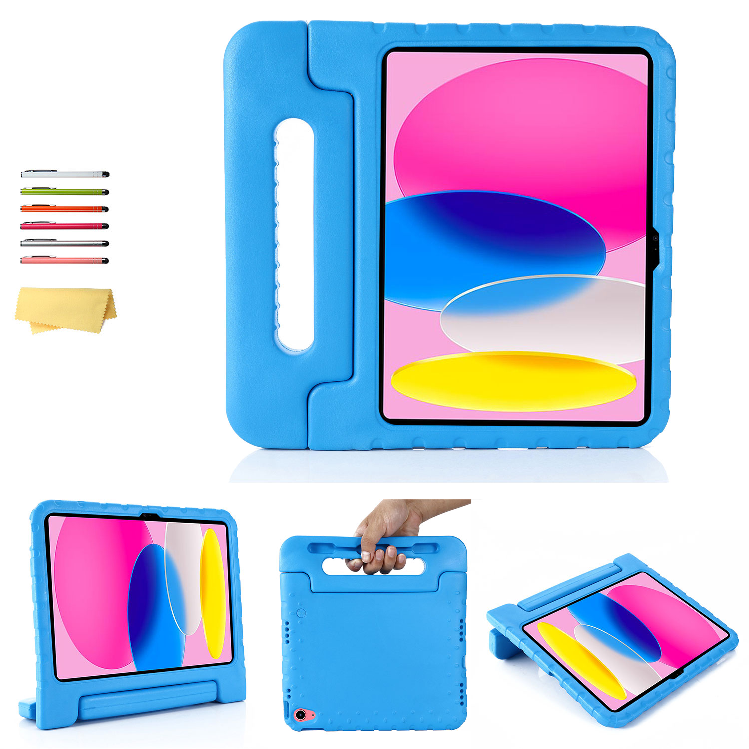 Allytech Kids Case for Apple iPad 10th Generation 10.9 inch 2022 with Pencil Holder/Rotating Stand Handle/Foldable Kickstand Kid-Proof Girl Boy Soft EVA Foam Shockproof Rugged Heavy Duty Cover, Blue