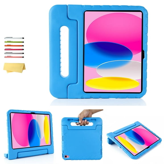 Allytech Kids Case for Apple iPad 10th Generation 10.9 inch 2022 with Pencil Holder/Rotating Stand Handle/Foldable Kickstand Kid-Proof Girl Boy Soft EVA Foam Shockproof Rugged Heavy Duty Cover, Blue