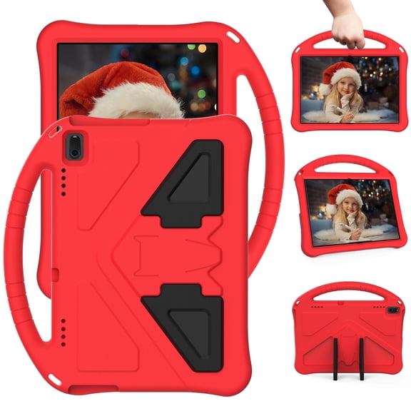 Allytech Kids Case for Lenovo Tab E10 10.1-Inch TB-X104F, Soft Rubber EVA Lightweight Shockproof Handle Drop Protection Kickstand Kids Friendly Kids Proof, Red