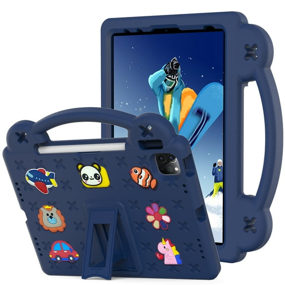 Allytech Kids Case for iPad 10th Generation 10.9" 2022(A2696 A2757 A2777), Shockproof Handle Kickstand Cartoon EVA Protective Case for iPad 10.9 inch 10th Gen 2022, Navyblue