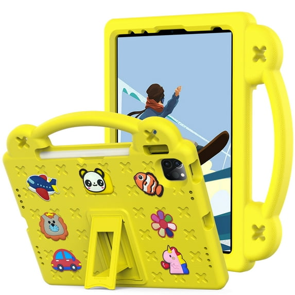 Allytech Kids Case for iPad 10th Generation 10.9" 2022(A2696 A2757 A2777), Shockproof Handle Kickstand Cartoon EVA Protective Case for iPad 10.9 inch 10th Gen 2022, Yellow