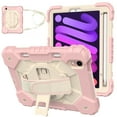 thumbnail image 1 of Allytech Kids Case for iPad Mini 6th Gen 2021 Cover with Pencil Holder/ Shoulder Strap, 360°Rotating Kickstand Hand Strap Rugged PC + TPU Shockproof Case for iPad Mini 8.3" 2021, Rosegold Beige, 1 of 7